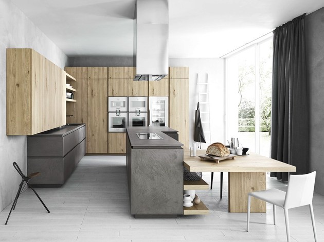 O design da cozinha é atraente e moderno
