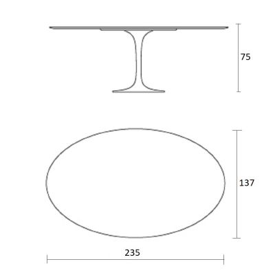 Mesa de jantar Tulipa Saarinen Oval 137x235cm de 6 a 8 lugares Madeira Imbuia base branca