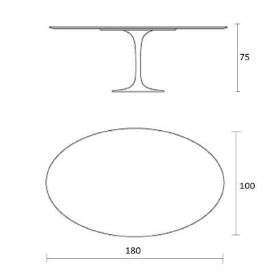 Mesa de jantar Tulipa Saarine Oval 100x180cm de 4 a 6 lugares mrmrore Nanoglass base Branca