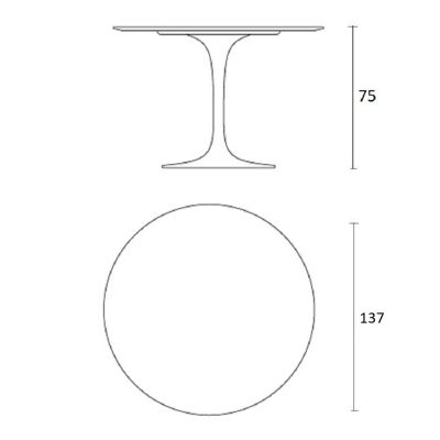 Mesa de jantar Tulipa Saarinen Redonda 137cm de 4a 6 lugares madeira Freijo base Branca
