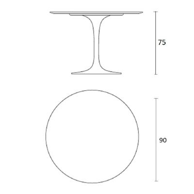 Mesa de jantar Tulipa Saarinen Redonda 90cm 3 lugares mrmore Nanoglass base Branca