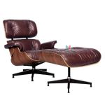 Cadeira, Poltrona Charles Eames com Puff Couro Natural Legitimo Premium